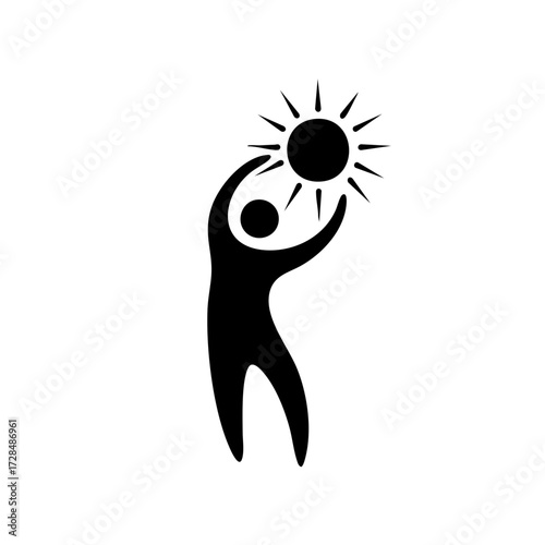 Minimalist Silhouette Person Reaching for Shining Sun Illustration Graphic