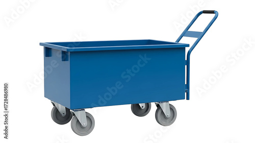 Blue industrial cart rolling container heavy duty utility wagon material handling equipment for warehouse storage on transparent background