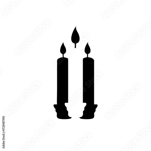 Minimalist Silhouette Three Candle Flame Light Black and White Illustration
