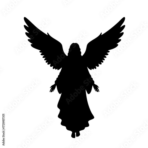 Simple Silhouette Winged Angel Religious Being Spiritual Shape Illustration