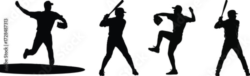 Dynamic silhouette baseball players in action capturing game moments and athletic prowess 