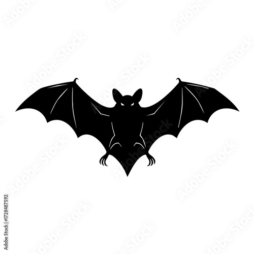 Simple Silhouette Bat with Open Wings Illustration for Halloween Decoration