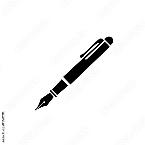 Simple Silhouette Fountain Pen Detailed Writing Instrument Graphic Illustration