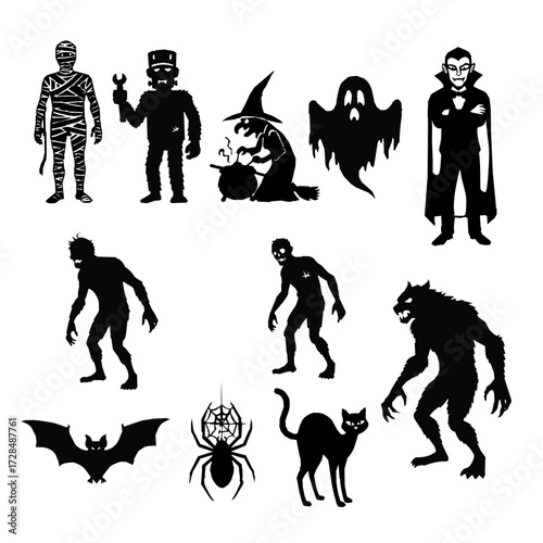 Set Silhouette Vector Monster Halloween