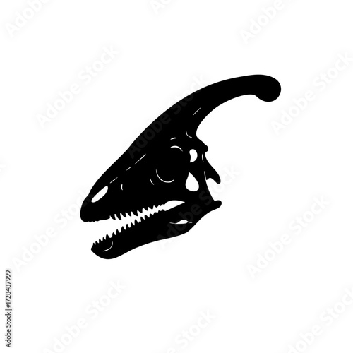 Detailed Black Silhouette Dinosaur Skull Fossil Isolated Paleontology Illustration