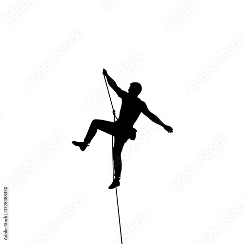 Minimalist Silhouette Climber Ascending with Rope Outdoor Activity Sport Illustration