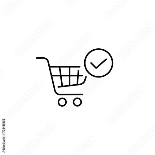 Shopping cart and checkmark. Successful purchase, order approved. Pixel perfect, editable stroke vector icon