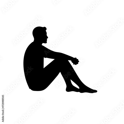 Silhouette Simple Person Sitting on the Ground Casual Relaxation Posture