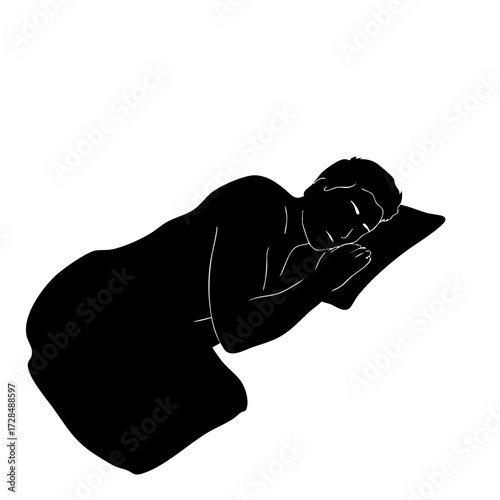 Silhouette Simple Illustration Sleeping Woman on Pillow Relaxation Pose