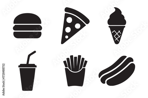 Collection of diverse food silhouettes representing various cuisine types isolated on white background