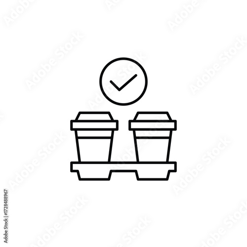 Takeaway coffee cups and checkmark. Food and drink safety. Pixel perfect, editable stroke vector icon
