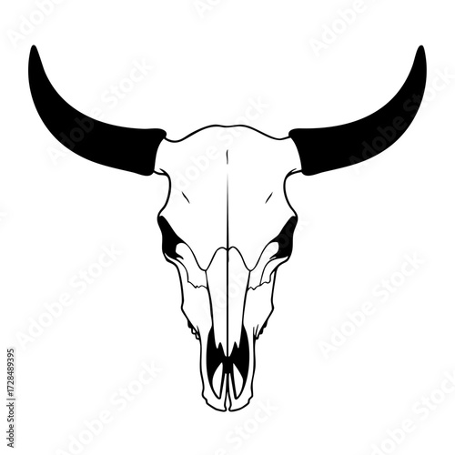 Outline Simple Lineart Bull Skull with Horn Head Silhouette Illustration