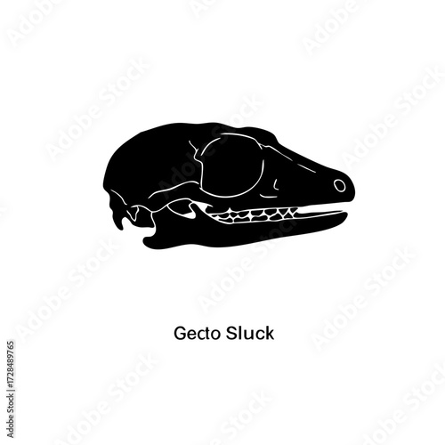 Silhouette Detailed Skull Head Lizard Reptile Creature Illustration