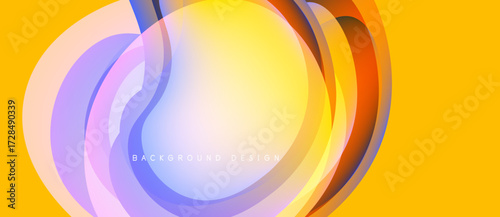 Abstract flowing shapes create dynamic composition. Warm colors dominate, with gradients suggesting light, movement. Modern design element.