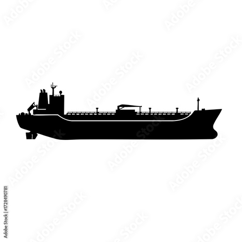 Silhouette Detailed Oil Tanker Vessel Freight Transportation Cargo Icon