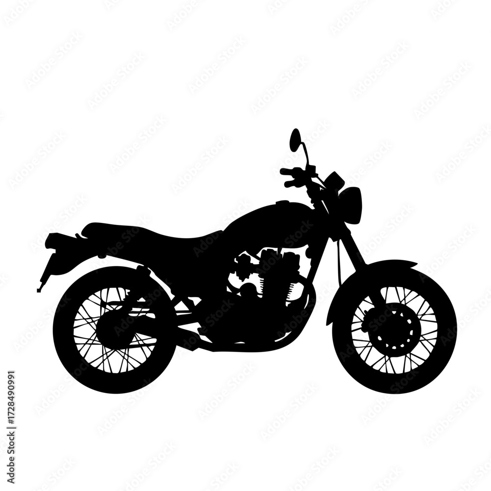 Obraz premium Minimalist Silhouette Classic Motorcycle Ride Transportation Vehicle on White Background
