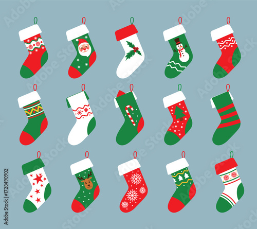 Red and White Decorative Christmas Stockings for Festive Holiday Celebration