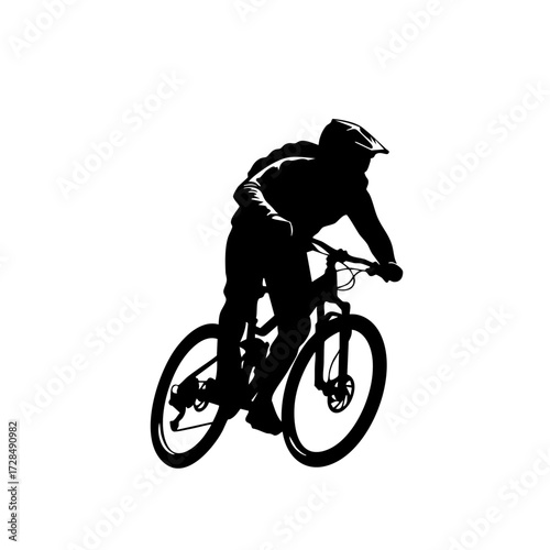 Silhouette Style Powerful Downhill Mountain Bike Rider Sport Extreme Concept