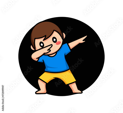 Cute cartoon boy doing a dance pose