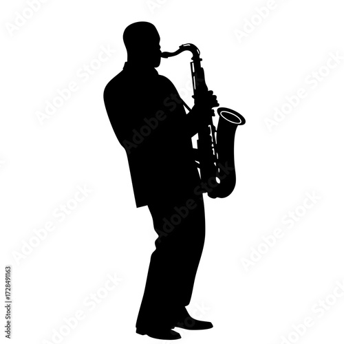 Silhouette of a Musician Playing Saxophone with Style and Instrument Detail