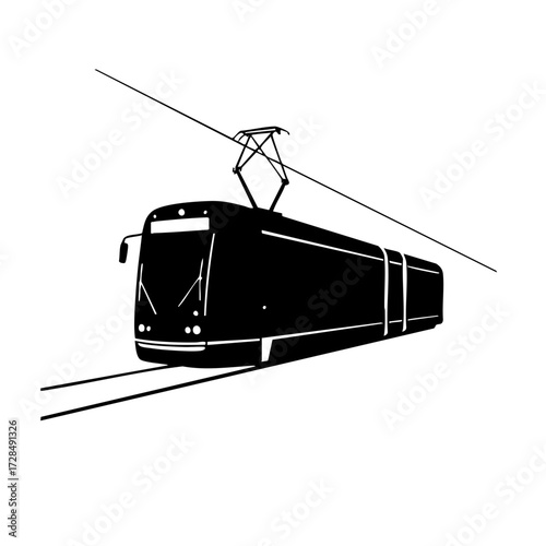 Minimalist Silhouette Isolated Tramway Side View Transportation Icon