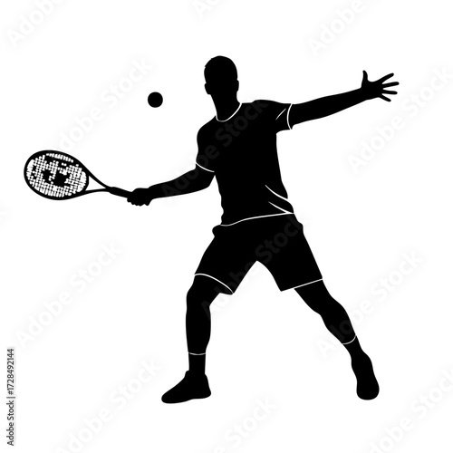 Silhouette Athletic Man Playing Tennis with Racket Sport Illustration