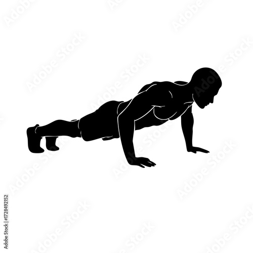 Minimalist Silhouette Man Doing Push Up Exercise Bodybuilding Illustration