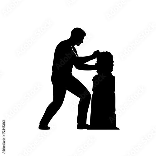 Minimalist Silhouette Artist Creating Sculpture Art Work Isolated Illustration