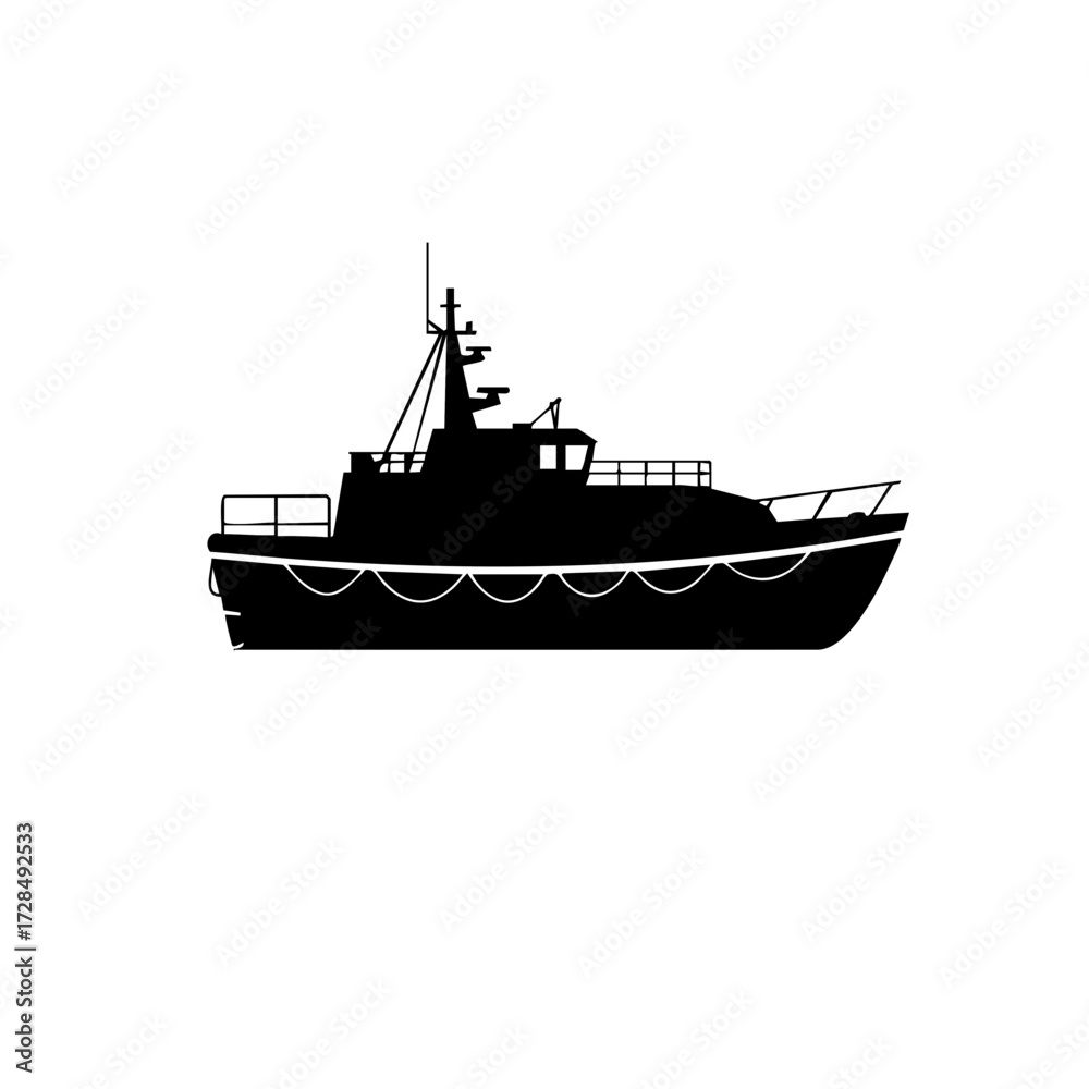 Obraz premium Simple Silhouette Coast Guard Cutter Boat Marine Transport Illustration