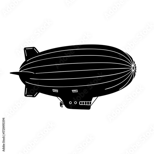 Silhouette Detailed Airship Transportation Flying Vehicle Retro Style Illustration