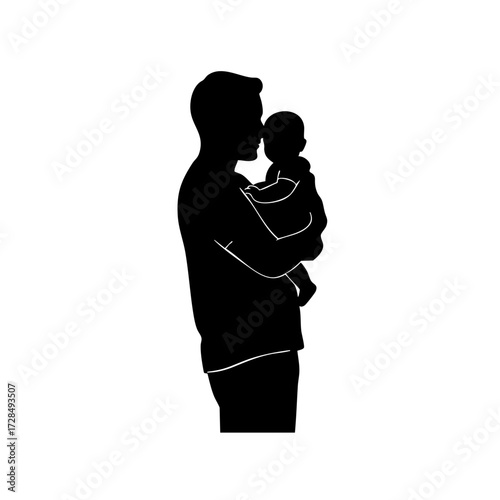 Simple Silhouette Father Holding Newborn Infant Child Family Graphic Illustration