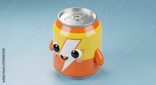 happy cartoon energy drink can character with lightning bolt