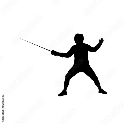 Silhouette Style Fencer Practicing Sport Offensive Movement Athlete Figure