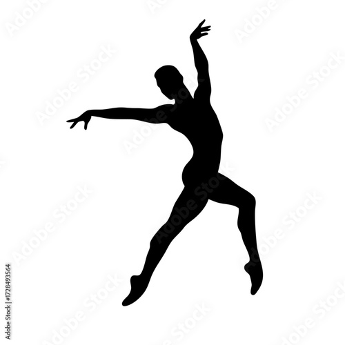 Silhouette Dramatic Male Ballet Dancer Graceful Pose Performance Art Illustration