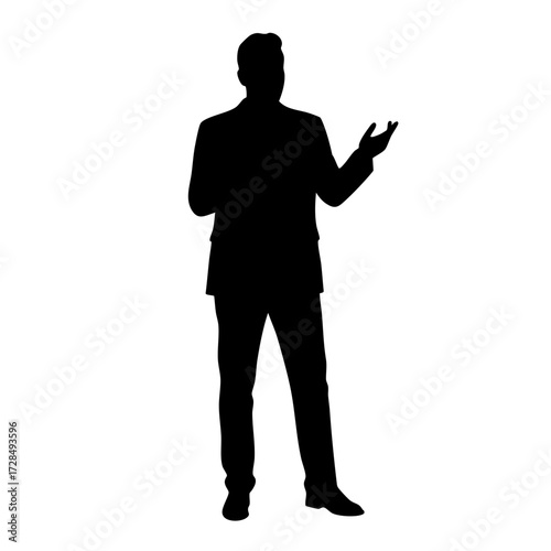Simple Silhouette Full Body Male Presenter Explaining Business Concept Illustration