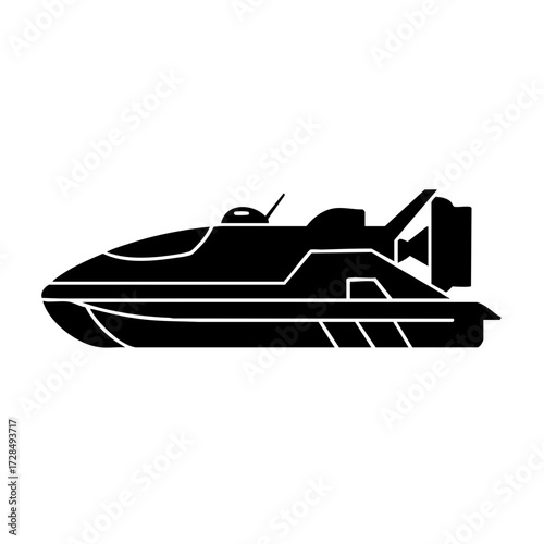 Minimalist Line Art Hovercraft Transport Silhouette Isolated On White Background