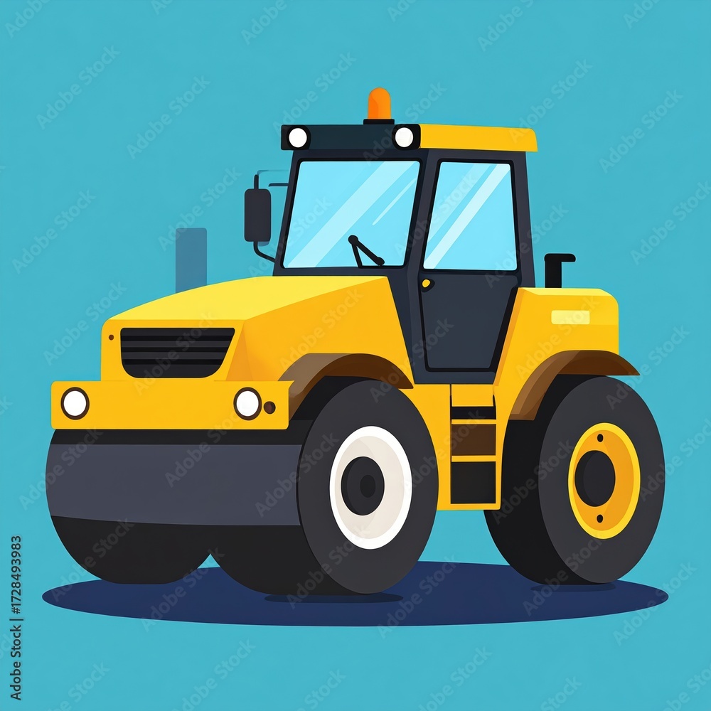 Fototapeta premium A vibrant illustration of a yellow road roller, ready for construction work.
