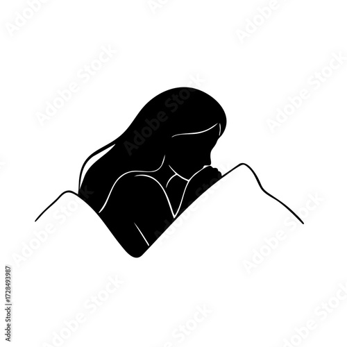 Minimalist Silhouette Girl Sitting Emotionally Depression Illustration Graphic Element