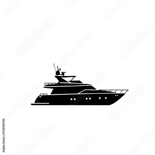 Silhouette Minimalist Luxury Yacht Black and White Illustration Transportation