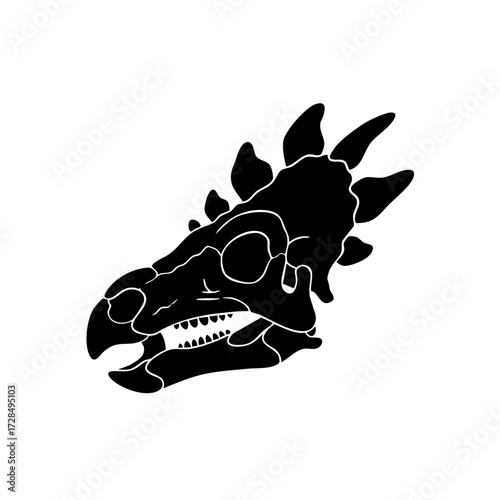 Silhouette Detailed Stygimoloch Skull Fossil Head Paleontology Animal Illustration