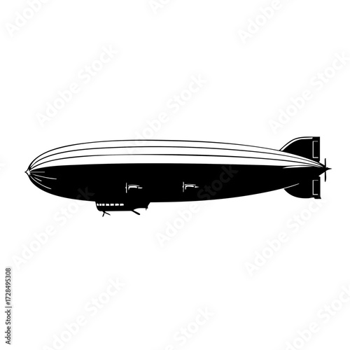 Silhouette Detailed Airship Blimp Transportation Machine Isolated Symbol Illustration