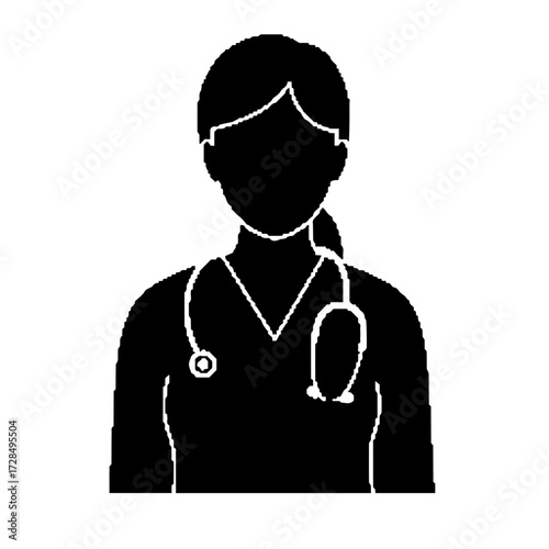 Silhouette Style Faceless Woman Doctor with Stethoscope Medical Profession Icon