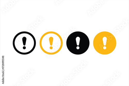 Caution alarm icons set . Danger, attention, yellow and black fatal error message element, exclamation mark of warning attention .