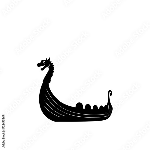 Simple Silhouette Viking Drakkar Ship Symbol Icon with Dragon Head