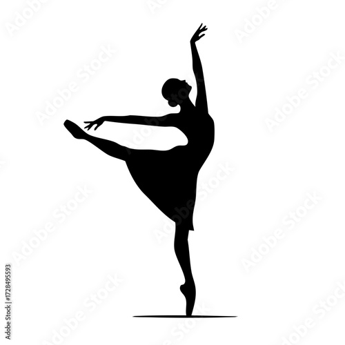 Elegant Silhouette Dancer in Leotard Practicing Ballet Position Illustration