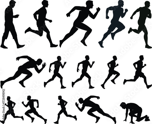 Mixed runners in silhouette profiles.Profile and people silhouette collection. User profile symbol. Group of people or group of users collection. Perfect can use in demographic, social media, and team