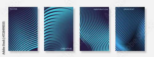 Abstract gradient wavy line poster background set. Modern cover template with line wave in motion design. Suitable for cover, banner, music and flyer. Vector