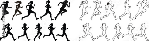 Mixed runners in silhouette profiles.Profile and people silhouette collection. User profile symbol. Group of people or group of users collection. Perfect can use in demographic, social media, and team