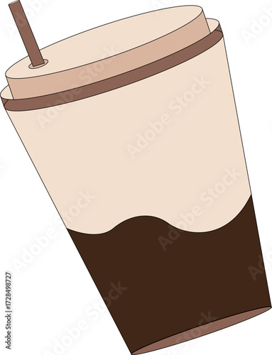 Disposable coffee or tea cup with straw isolated on white background. Vector