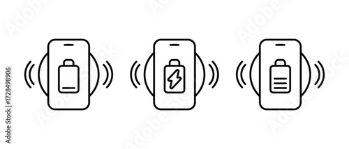 Wireless Charging Station icon set. Wireless charge, battery, powerbank, energy, electricity symbol. Vector Illustration